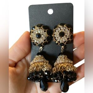 Black and Gold Colored Jhumka Earrings